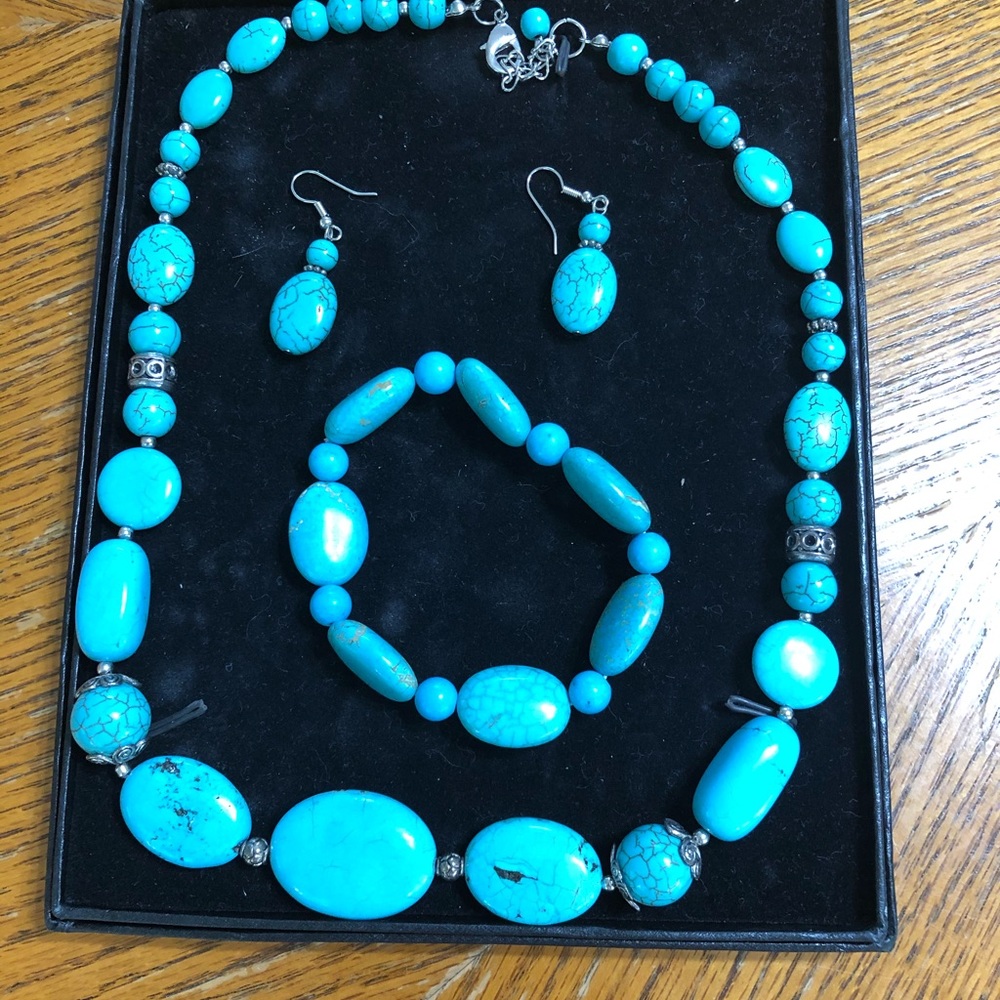 COPY - Turquoise & Silver Bead jewelry set